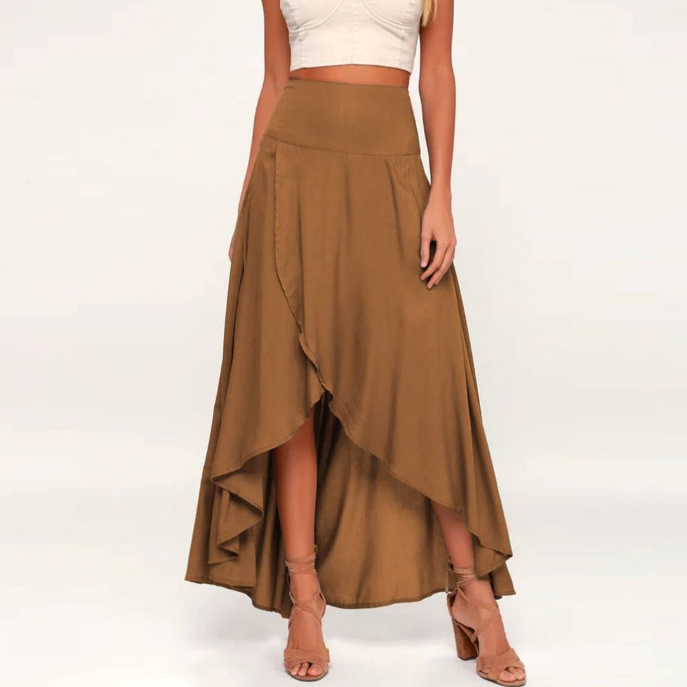 High Waist Ruffle Wrap A Line Midi Skirt